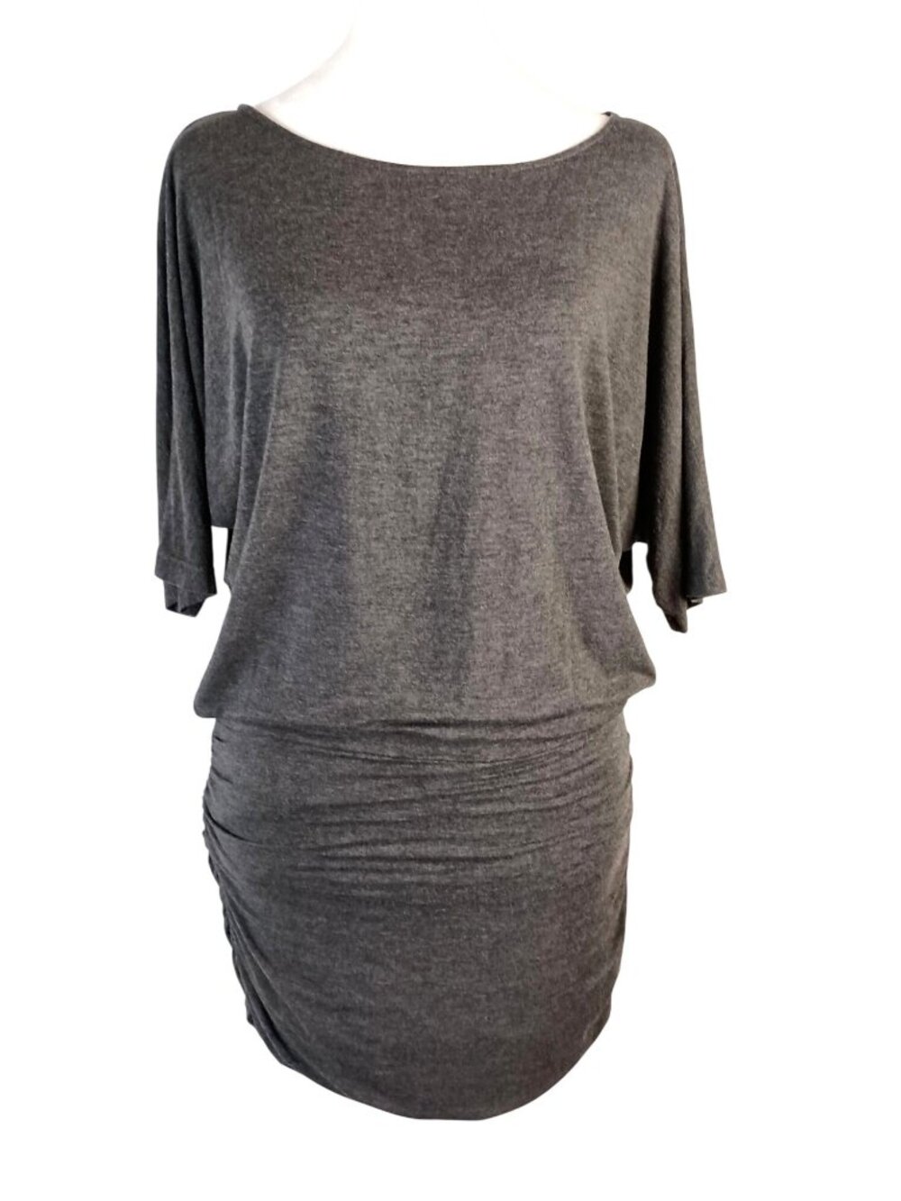 Boston Proper Ruched Skirt Dress Gray Short Sleeve Bodycon Womens Size S